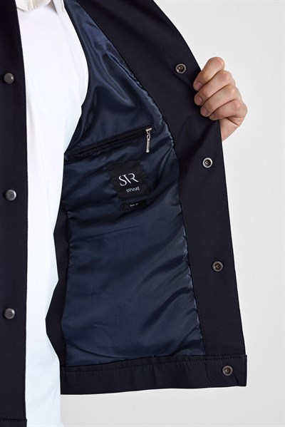 Lacivert Slim Bebe Yaka Düz Yan Cepli Çıtçıtlı Dolgusuz Standart Mont