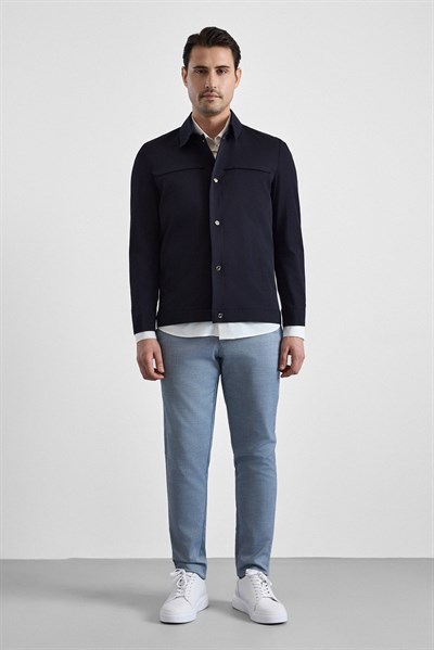 Lacivert Slim Bebe Yaka Düz Yan Cepli Çıtçıtlı Dolgusuz Standart Mont