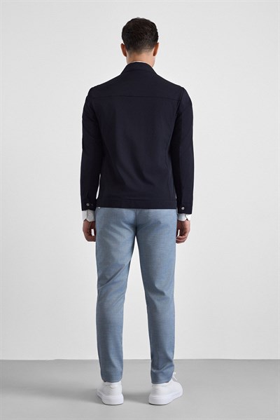 Lacivert Slim Bebe Yaka Düz Yan Cepli Çıtçıtlı Dolgusuz Standart Mont