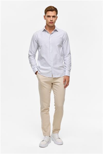 Lacivert Slim Çizgili Klasik Yaka Gömlek