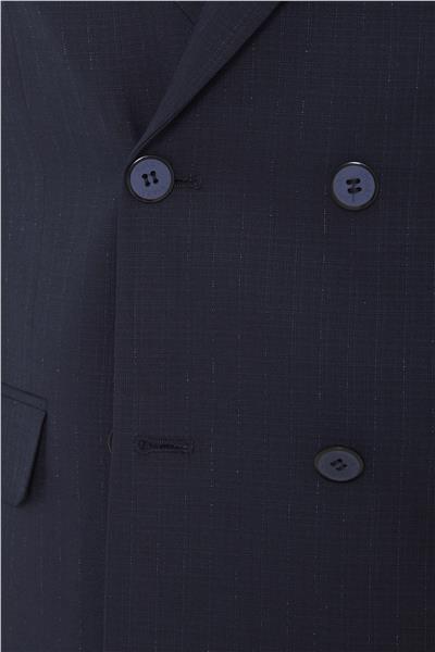 Lacivert Slim Çizgili Sivri Yaka 6 Drop Takım Elbise