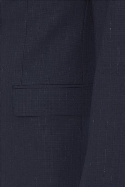 Lacivert Slim Çizgili Sivri Yaka 6 Drop Takım Elbise