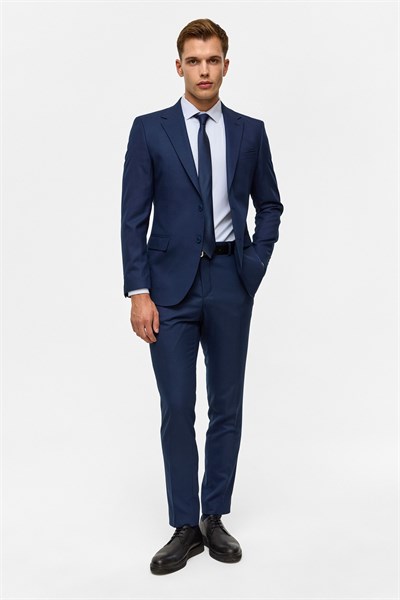 Lacivert Slim Desenli 6 Drop Takım Elbise