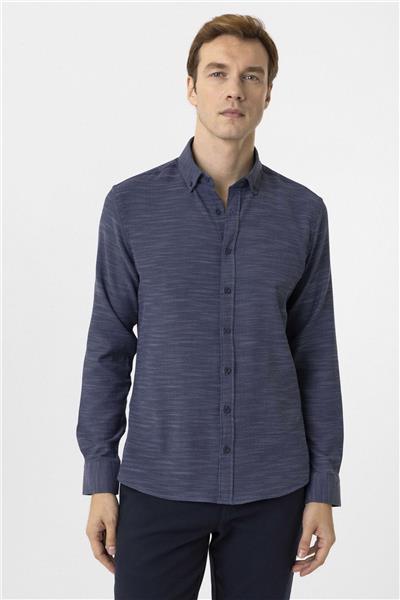 Lacivert Slim Fit Desenli Düğmeli Yaka Gömlek