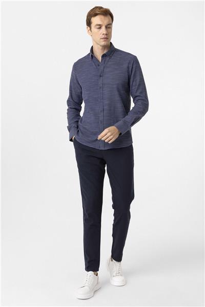 Lacivert Slim Fit Desenli Düğmeli Yaka Gömlek