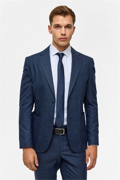 Lacivert Slim Desenli Mono Yaka 6 Drop Takım Elbise