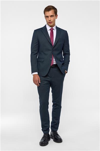 Lacivert Slim Desenli Mono Yaka 6 Drop Takım Elbise