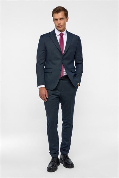 Lacivert Slim Desenli Mono Yaka 6 Drop Takım Elbise