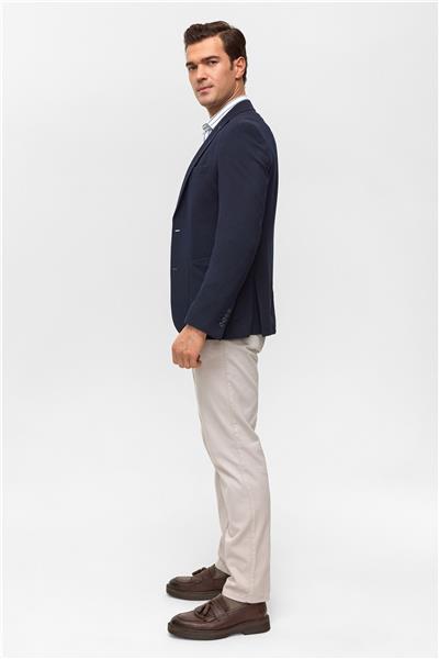 Lacivert Slim Desenli Mono Yaka 6 Drop Ceket