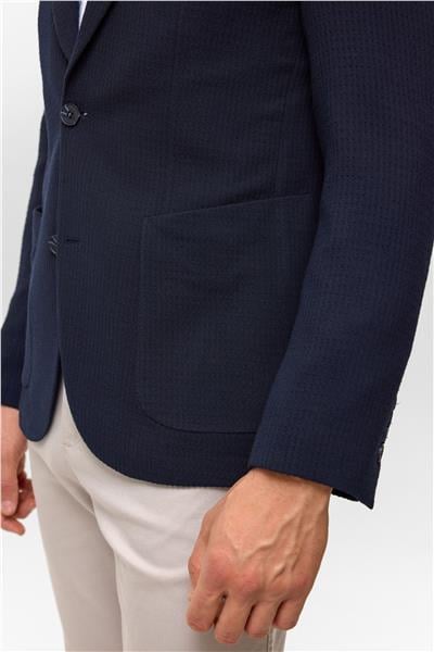 Lacivert Slim Desenli Mono Yaka 6 Drop Ceket