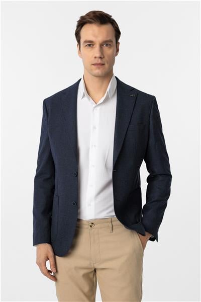 Lacivert Slim Fit Desenli Mono Yaka 6 Drop Ceket