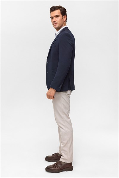 Lacivert Slim Desenli Mono Yaka 6 Drop Ceket