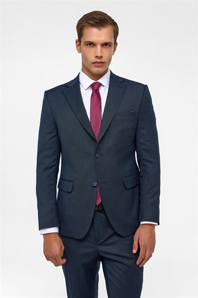 Lacivert Slim Desenli Mono Yaka 6 Drop Takım Elbise