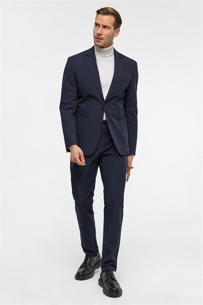 Lacivert Slim Desenli Mono Yaka 6 Drop Takım Elbise