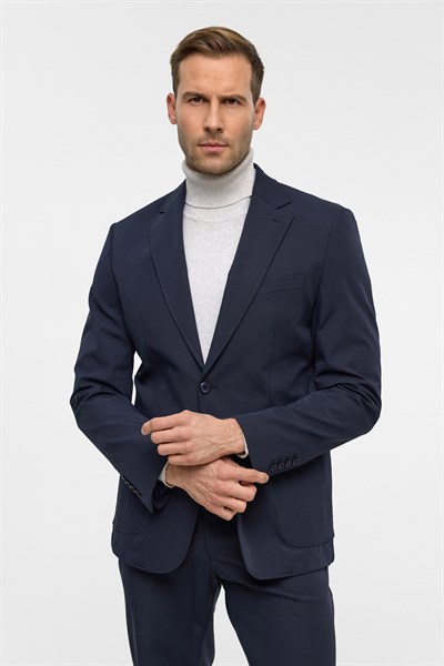 Lacivert Slim Desenli Mono Yaka 6 Drop Takım Elbise