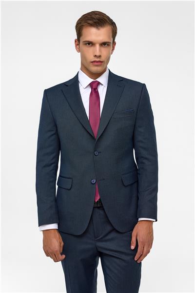 Lacivert Slim Desenli Mono Yaka 6 Drop Takım Elbise