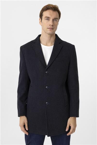 Lacivert Slim Desenli Mono Yaka Kaban