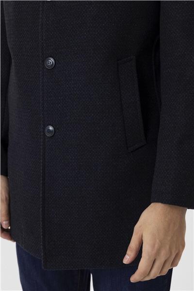 Lacivert Slim Desenli Mono Yaka Kaban