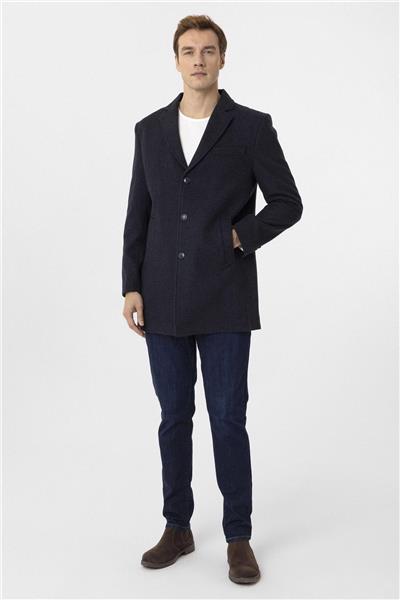 Lacivert Slim Desenli Mono Yaka Kaban