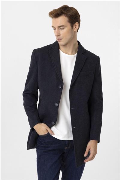 Lacivert Slim Desenli Mono Yaka Kaban