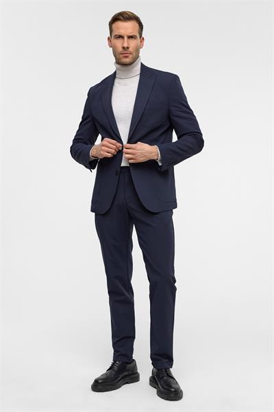 Lacivert Slim Desenli Sivri Yaka 6 Drop Yelekli Takım Elbise