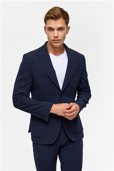 Lacivert Slim Desenli Sivri Yaka 6 Drop Takım Elbise