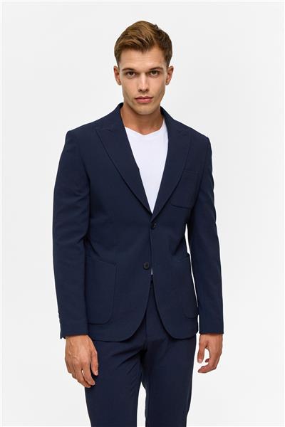 Lacivert Slim Desenli Sivri Yaka 6 Drop Takım Elbise