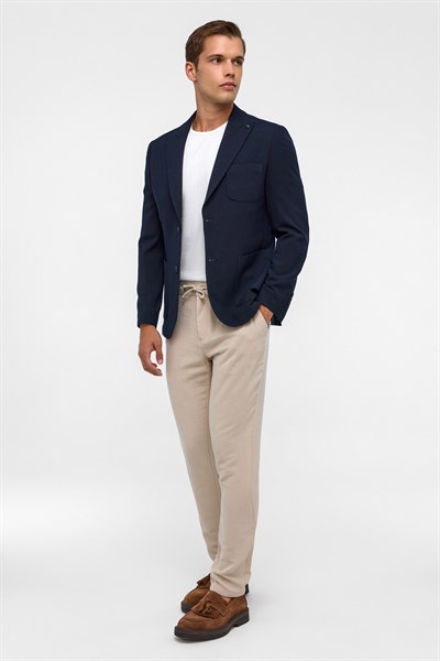 Lacivert Slim Desenli Sivri Yaka 6 Drop Ceket