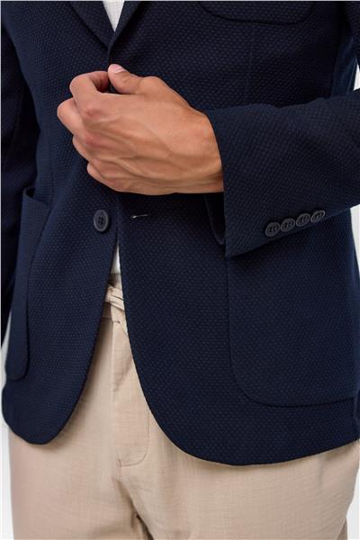 Lacivert Slim Desenli Sivri Yaka 6 Drop Ceket