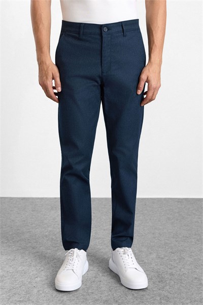 Lacivert Slim Düz Armürlü Normal Bel Casual Pantolon