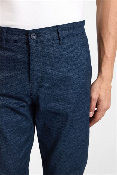 Lacivert Slim Düz Armürlü Normal Bel Casual Pantolon
