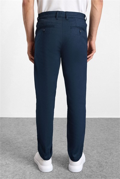 Lacivert Slim Düz Armürlü Normal Bel Casual Pantolon