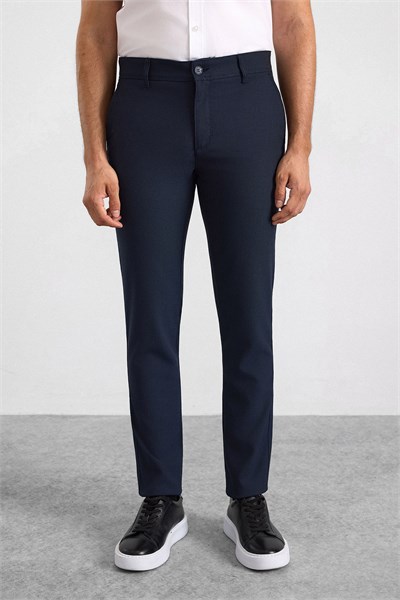Lacivert Slim Düz Armürlü Normal Bel Standart Klasik Pantolon