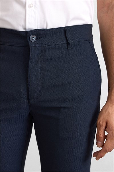 Lacivert Slim Düz Armürlü Normal Bel Standart Klasik Pantolon