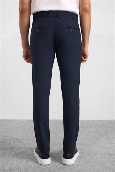 Lacivert Slim Düz Armürlü Normal Bel Standart Klasik Pantolon