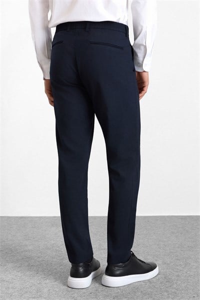 Lacivert Slim Düz Bezayağı Yarım Lastikli Jogger Pantolon
