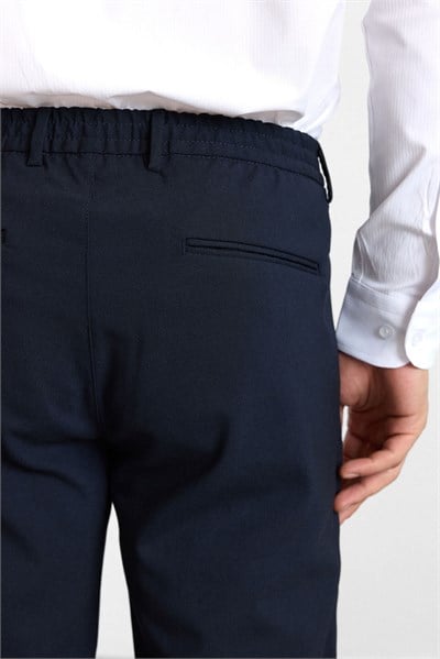 Lacivert Slim Düz Bezayağı Yarım Lastikli Jogger Pantolon