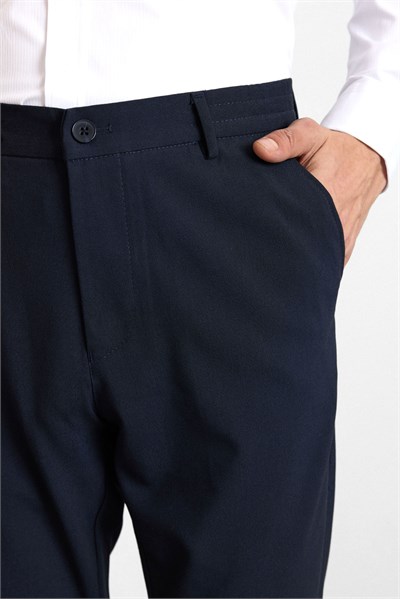 Lacivert Slim Düz Bezayağı Yarım Lastikli Jogger Pantolon