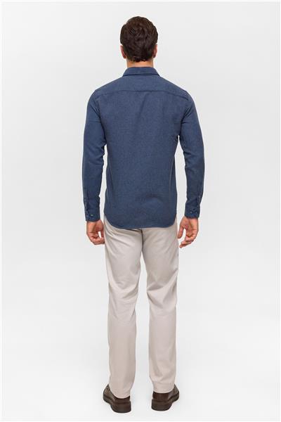 Lacivert Slim Düz Düğmeli Yaka Gömlek