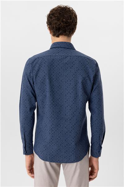 Lacivert Slim Fit Düz Düğmeli Yaka Gömlek