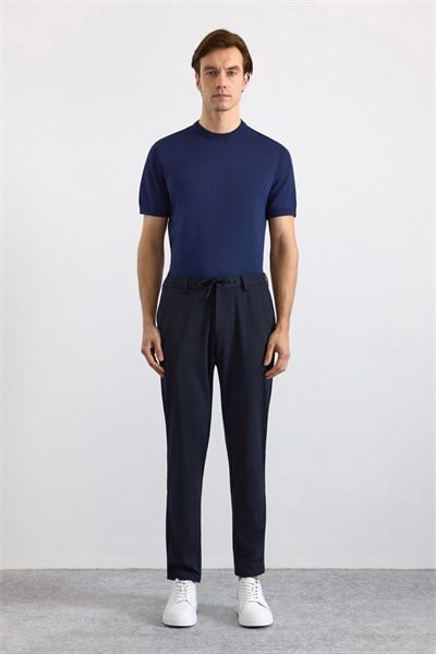 Lacivert Slim Düz Jogger Pantolon