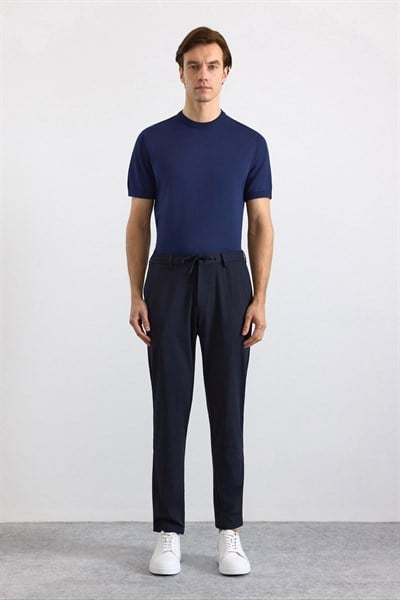 Lacivert Slim Düz Jogger Pantolon