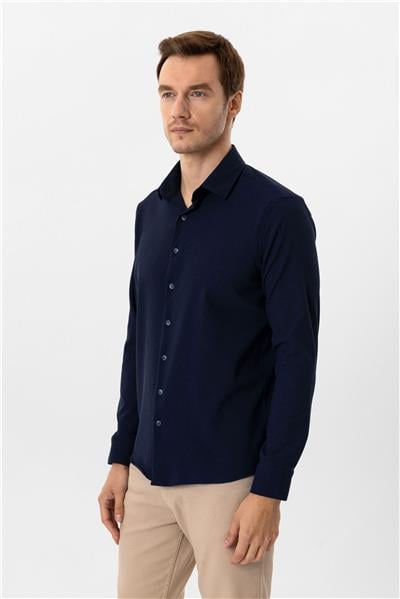 Lacivert Slim Fit Düz Klasik Yaka Gömlek