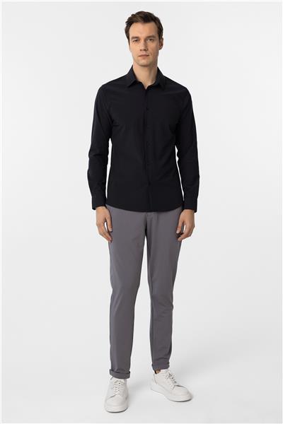 Lacivert Slim Fit Düz Klasik Yaka Gömlek