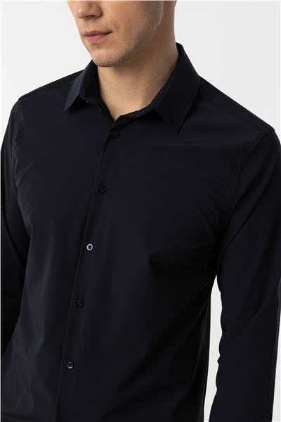 Lacivert Slim Fit Düz Klasik Yaka Gömlek