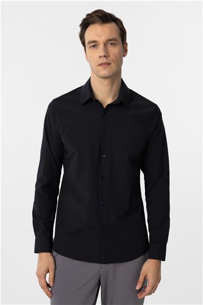 Lacivert Slim Fit Düz Klasik Yaka Gömlek