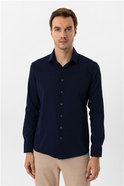 Lacivert Slim Fit Düz Klasik Yaka Gömlek