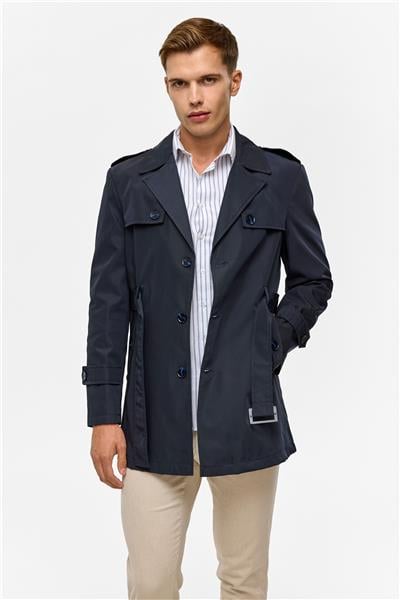 Lacivert Slim Düz Mont