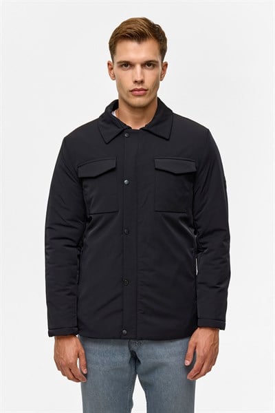 Lacivert Slim Düz Mont