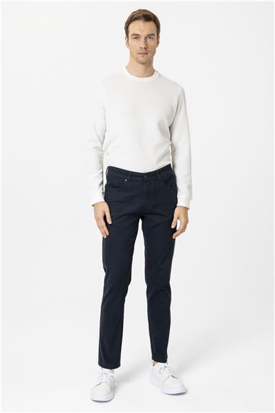 Lacivert Slim Fit Düz Kanvas Pantolon